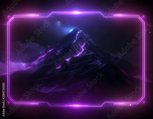 Abstract digital art with purple glowing light trails.