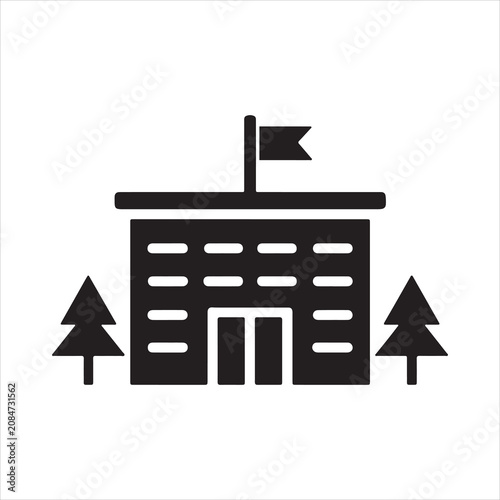 School building with flag and trees icon building education academic