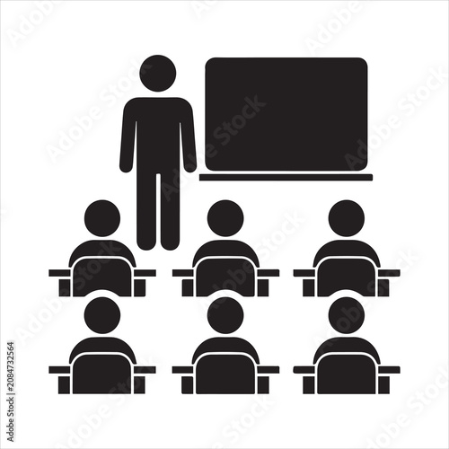 Classroom lecture with teacher and students icon classroom students education