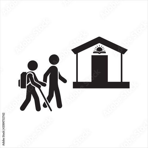 Students walking to school icon with book symbol students backpacks education