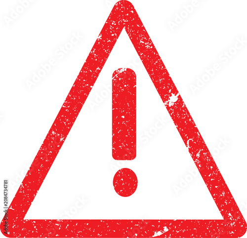Red grunge warning triangle sign with an exclamation mark