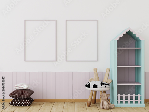 serene and cozy baby nursery setup with wooden floor and white walls, featuring crib, floor lamp, dolls house, whale pillow, round rugs, and blanket in a front view.