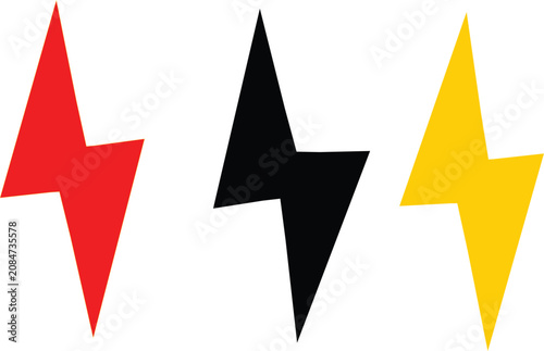 Three colorful lightning bolt icons in red black and yellow