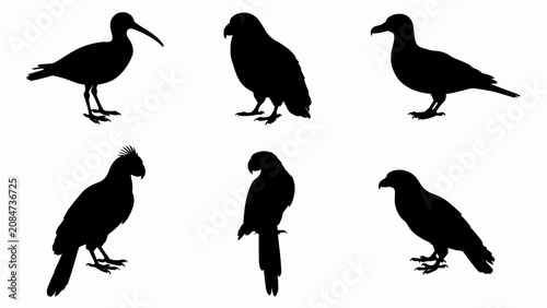 Collection of Bird Silhouettes: Diverse Avian Species in Black Outline