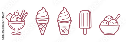 Foto Frozen Dessert Collection Line Style Illustrations icecream