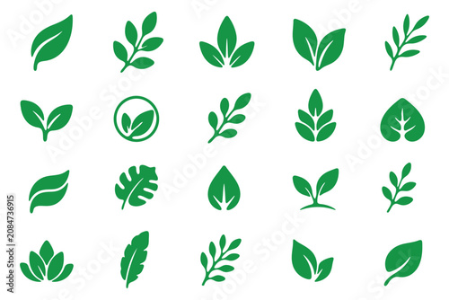 Photos Leaf sprout icon vector set, green leaves plant eco logo symbol simple graphic i