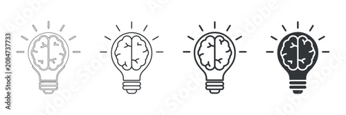 Foto Brain shaped Lightbulb Icon Set Line And Silhouette Variations