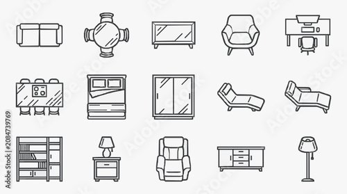 Photos Sleek Minimalist Black and White Line Drawing Icons of Modern Furniture and Home