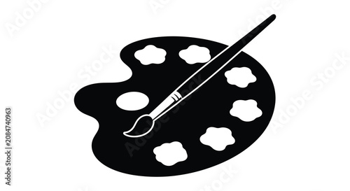 Palette with paintbrush black and white silhouette art artist artwork