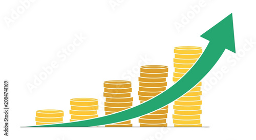 Stacks Of Coins With Rising Arrow Vector Illustration Silhouette currency
