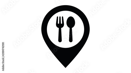 Black icon of restaurant location marker.