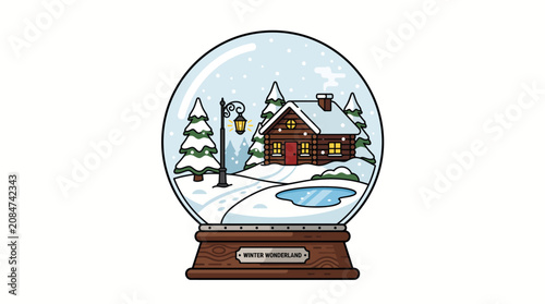 A cartoon snow globe with a winter scene.