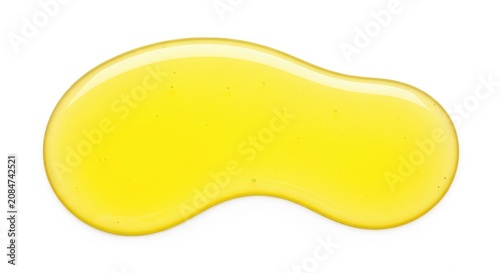 Clear yellow meadowfoam seed oil forms a smooth liquid puddle on a bright white background, showcasing high-quality natural beauty ingredients, reflective, droplet, beauty