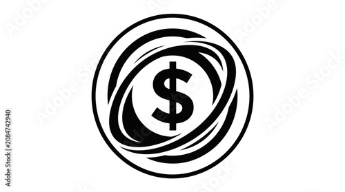 Black and white dollar sign logo.