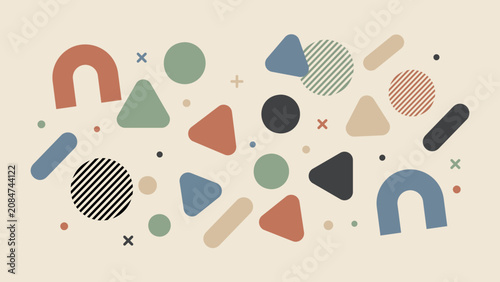 Abstract Geometric Background With Retro Muted Shapes Boho Minimalist Vector Art