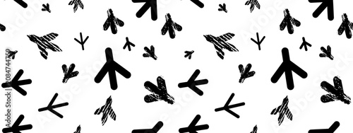 Bird footprint icon, chicken paw vector track, turkey foot print line pattern