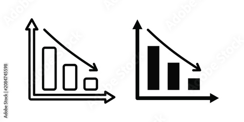 Photos Set of declining bar chart icons representing financial loss and business downtu
