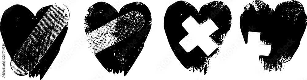 Fototapeta premium set of distressed grunge heart icons with various shapes and textured effects
