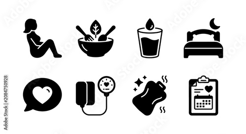 Fotografía Pregnancy self care and comfort solid icon set