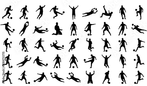 Εκτύπωση καμβά Soccer Player Silhouette Collection with Football Sports Vector Icons