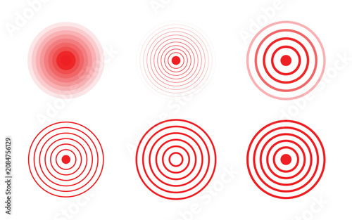 Obraz na plátne Red concentric circles radar target icon set with body pain localization rings a