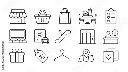 Retail and Shopping Line Icons Set – Store, Cart, Payment, Gift, Delivery Vector Outline Icons