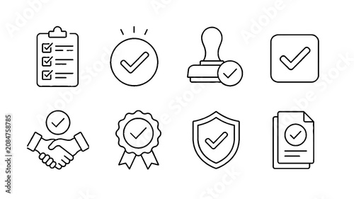 Checklist and Verification Line Icons Set – Approval, Quality Control, Audit, Security Vector Outline Icons