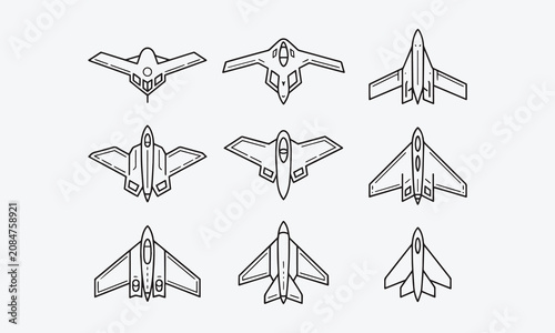Quadro su tela Stealth plane icons, stealth aircraft, bomber line art