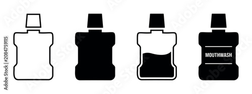 Photography Mouthwash bottle icon collection, dental hygiene oral care and health product ic