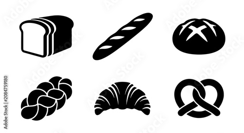 Photos Vector Icons of Baked Goods: Sliced Bread, Baguette, Round Loaf, Challah, Croiss