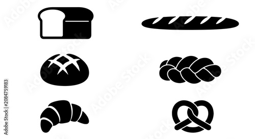 Foto Bakery Icons Set, Vector Bread Collection, Pastry Symbols, Croissant, Pretzel, L