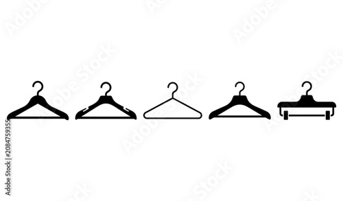 Clothes Hanger Black Icon Set Flat Vector Illustration
