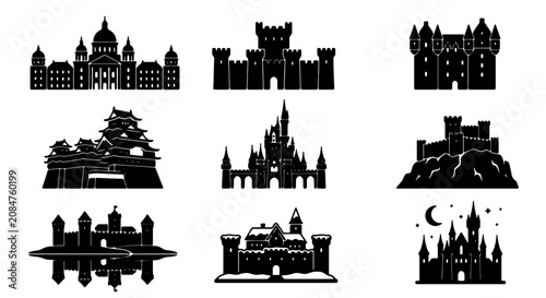 Photos Diverse Castle Silhouettes Collection, Medieval Fortresses and Fantasy Palaces,