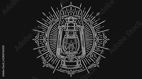 Canvastavla Intricate gray illustration of a mystical lantern.