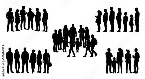 Diverse Crowd Silhouettes, Group of People Icons, Business Team Collection, Casual Gathering Vector Art, Modern Community Figures