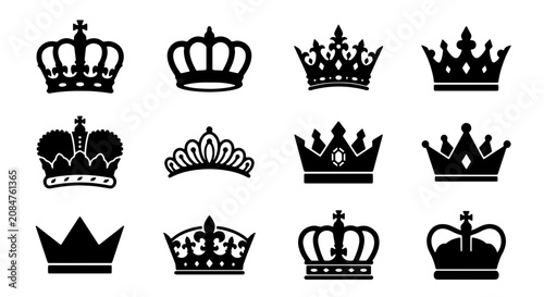 Fotografie Royal Crown Icons Set, Regal Headwear Vector Collection, Majestic Symbol Graphic