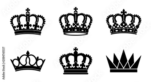 Canvastavla Royal Crown Icons Set, Ornate Regal Headwear Vector Graphics, Heraldic Symbols o