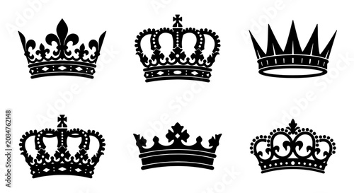Принти на полотні Royal Crown Icons Set, Ornate Regal Headwear Vector Collection, Elegant Heraldic