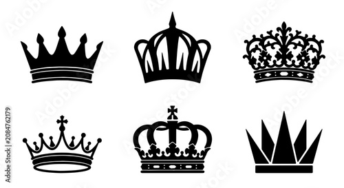 Fotografie Royal Crown Icons, Regal Headwear Silhouettes, Majestic Symbol Set, Sovereign He