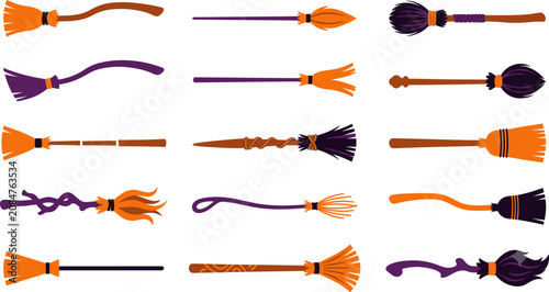 Foto Halloween vector broomsticks collection witch broom halloween vector graphics