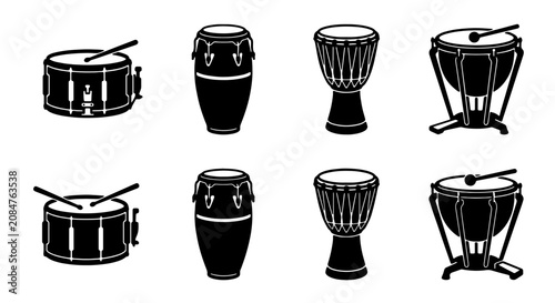 Fotografía Diverse Drum Collection Vector Icons: Snare, Conga, Djembe, Timpani Percussion I