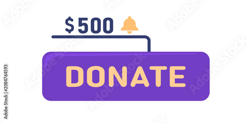 Schilderij op canvas Donate button icon with monetary amount and notification bell for online fundrai
