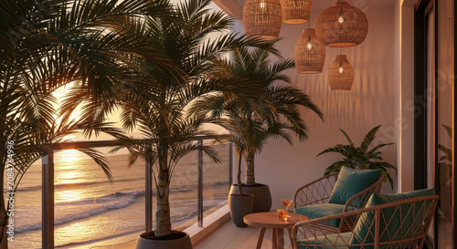 Serene Balcony Oasis With Ocean Sunset Luxury Tropical Retreat