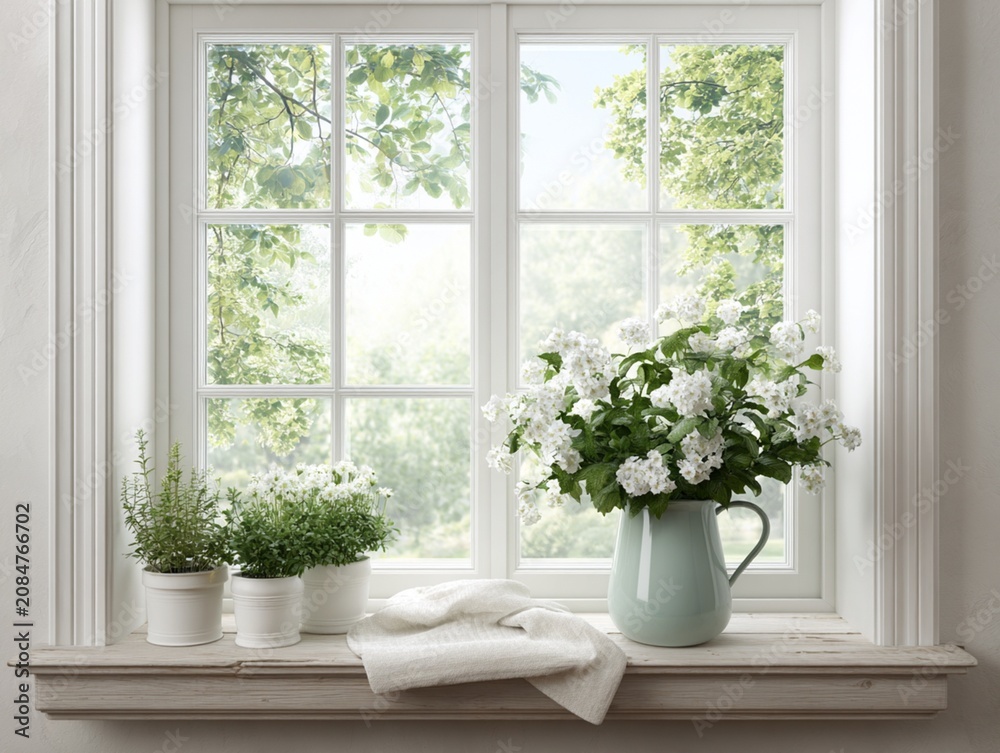 Fototapeta premium Bright Summer Garden Seen from Window Sill