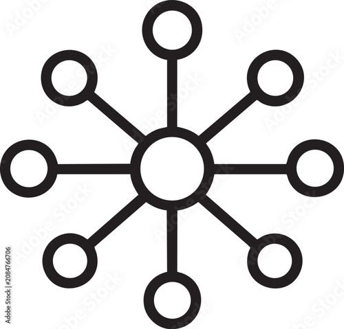 Central hub with connected nodes simple network diagram icon for technology and communication concepts flat vector illustration isolated on white