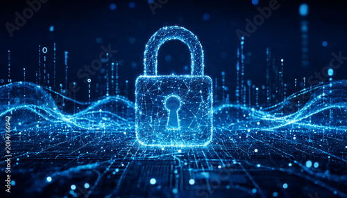 Abstract digital padlock icon representing data protection and secure cloud computing system