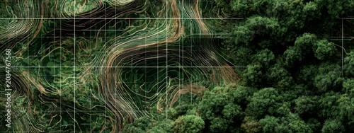 Panel kuchenny z motywem Detailed Topographical Map with Contours Featuring Lush Wilderness and Dense Foliage in Rich Green Tones