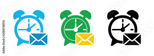 Canvas Print Alarm clock with email icon set in blue, green, and black styles featuring remin