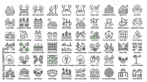 A collection of various icons depicting people, objects, and symbols in a grid layout.