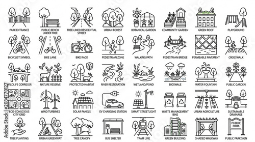 A collection of various line icons depicting people, animals, and objects.
